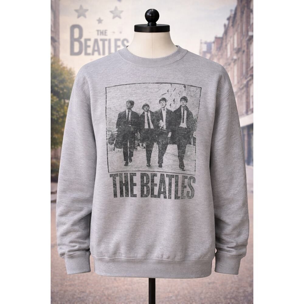 The Beatles Sweatshirt L Gray Vintage Style Graphic Crewneck Band Sweatshirt L